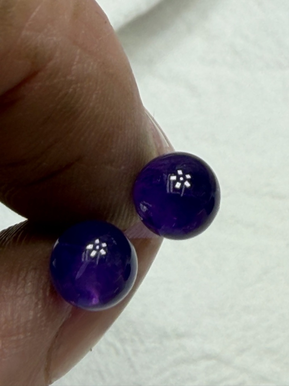 Amethyst Glass Ball Stud Earrings. 925 Sterling #6ste